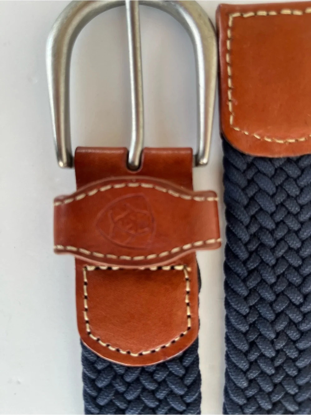 Ariat One Rail Woven Navy Belt with Brown Leather Accents Size M